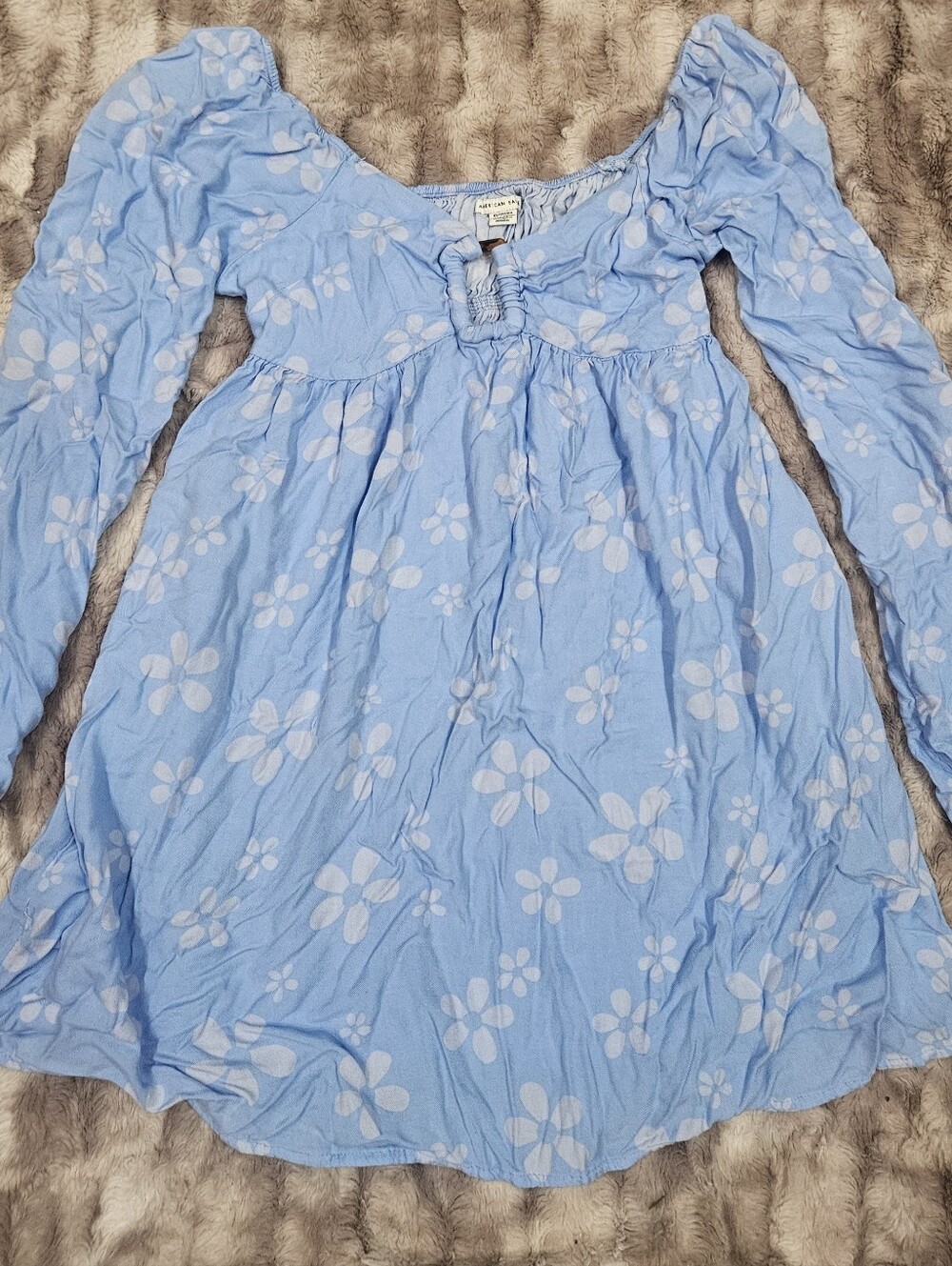 American Eagle Outfitters Light Blue Floral Long-Sleeve Girls Dress